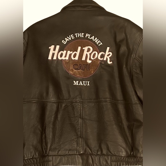 VINTAGE🍃99🍃HARD ROCK CAFE MAUI BROWN LEATHER BOMBER JACKET PURCHASED ON TRIP🍃 - Picture 5 of 12